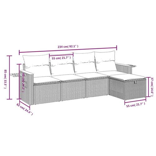Havesofasæt 5 dele med hynder polyrattan beige