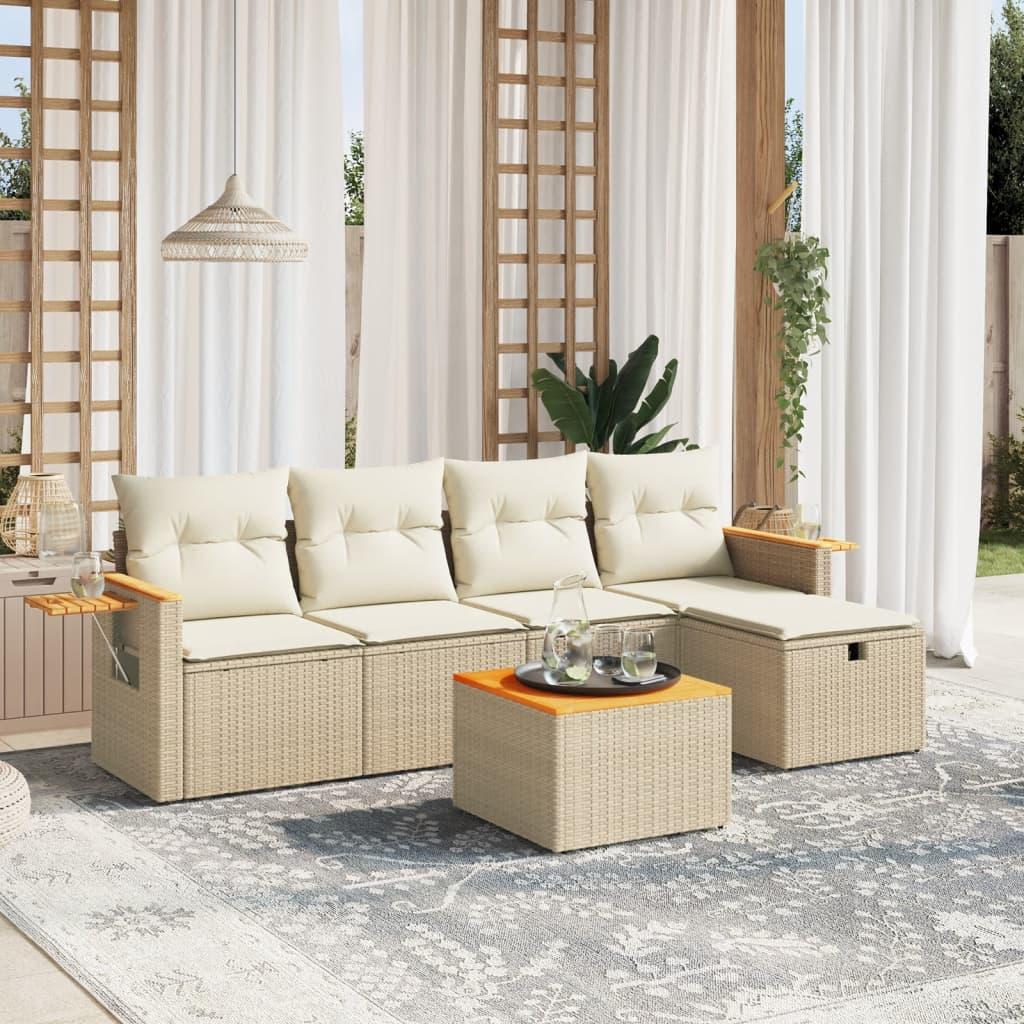 Sofasæt til haven 6 dele med hynder polyrattan beige