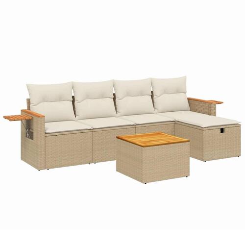 Sofasæt til haven 6 dele med hynder polyrattan beige