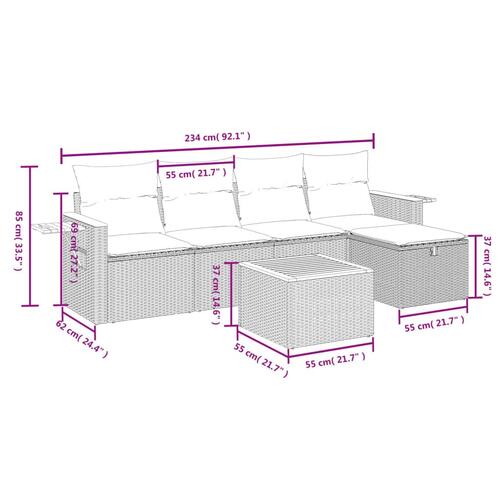 Sofasæt til haven 6 dele med hynder polyrattan beige