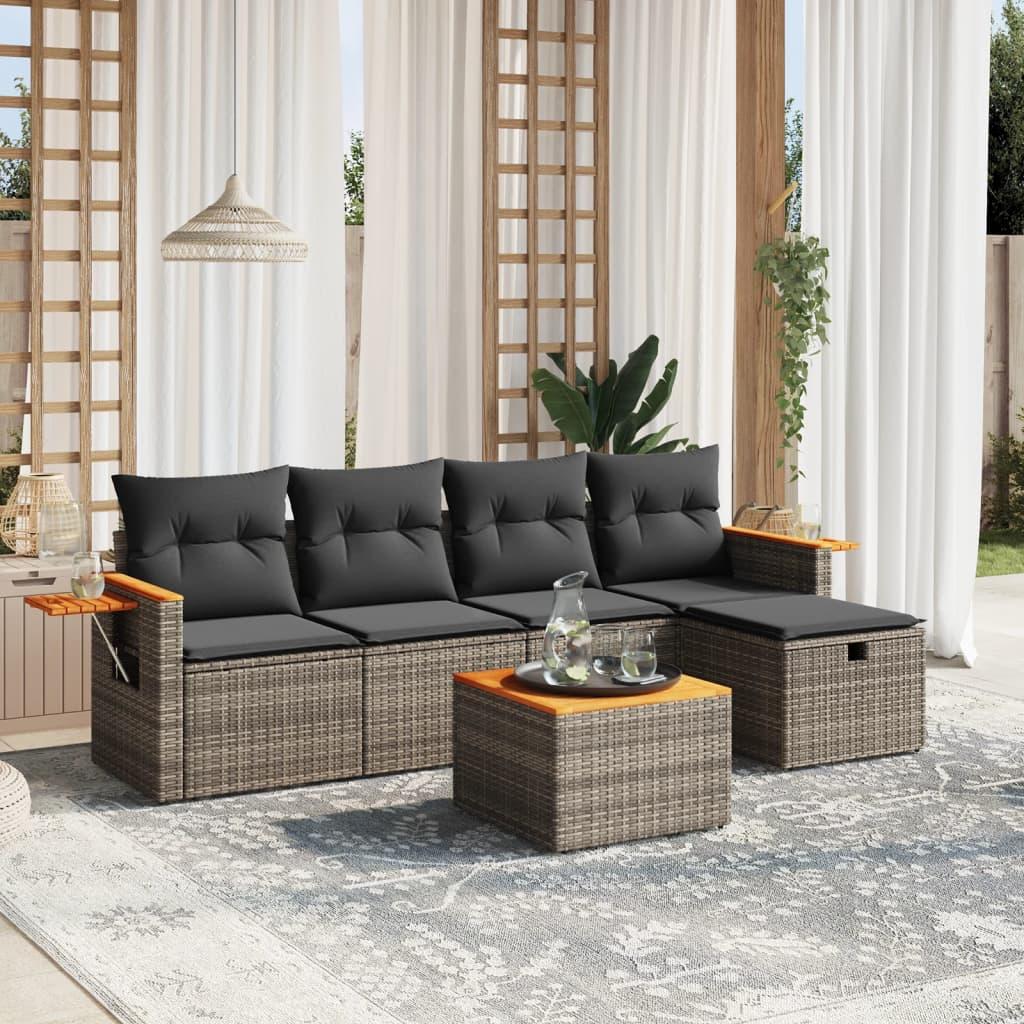 Sofasæt til haven 6 dele med hynder polyrattan grå