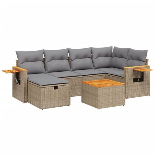 Havesofasæt 7 dele med hynder polyrattan beige