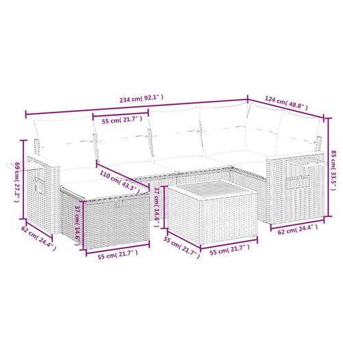 Havesofasæt 7 dele med hynder polyrattan beige