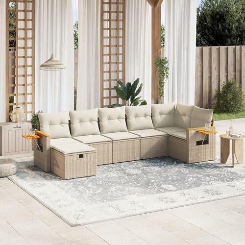 Sofasæt til haven 7 dele med hynder polyrattan beige