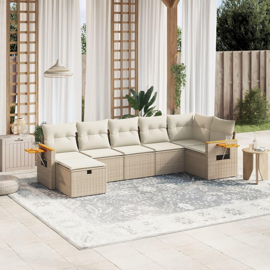 Sofasæt til haven 7 dele med hynder polyrattan beige