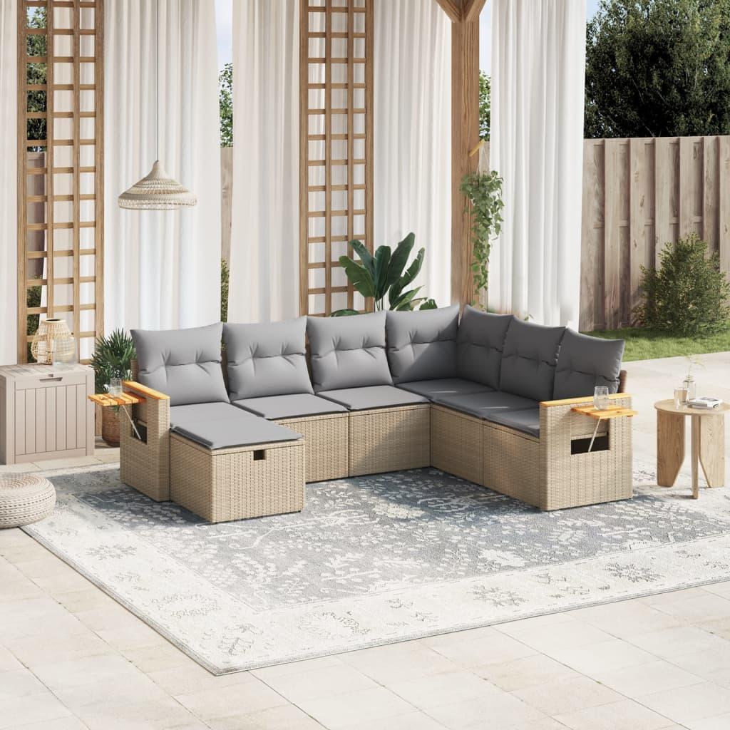 Sofasæt Til Haven 7 Dele Med Hynder Polyrattan - Blandet beige / Uden bord