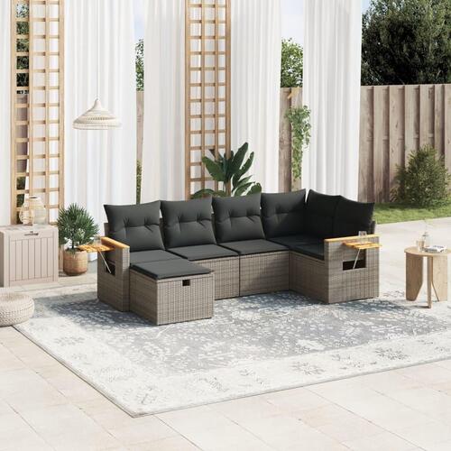 Sofasæt til haven 6 dele med hynder polyrattan grå