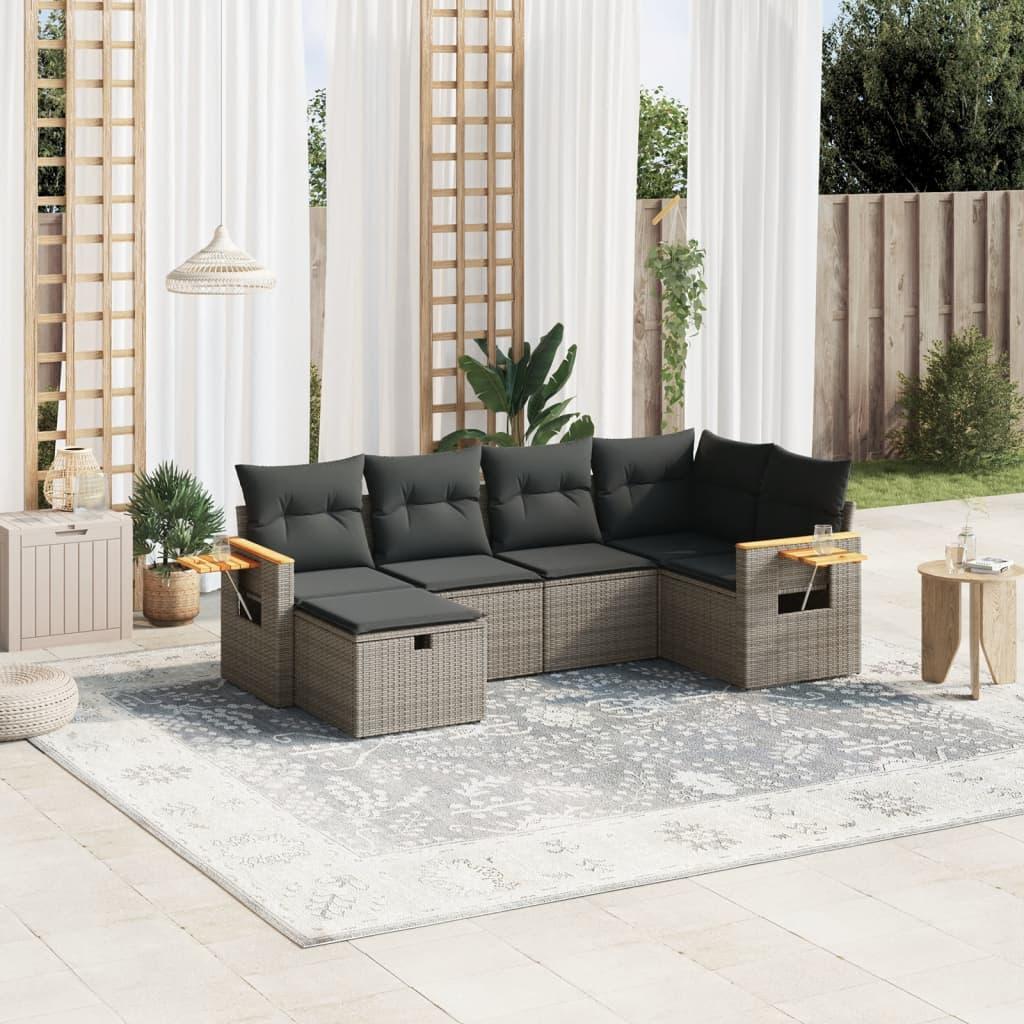 Sofasæt til haven 6 dele med hynder polyrattan grå