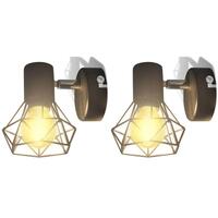 Væglamper 2 stk. med LED-pærer industriel stil sort