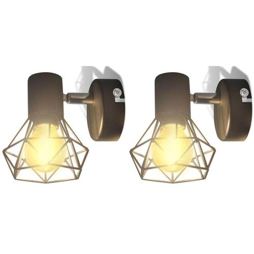 Væglamper 2 stk. med LED-pærer industriel stil sort