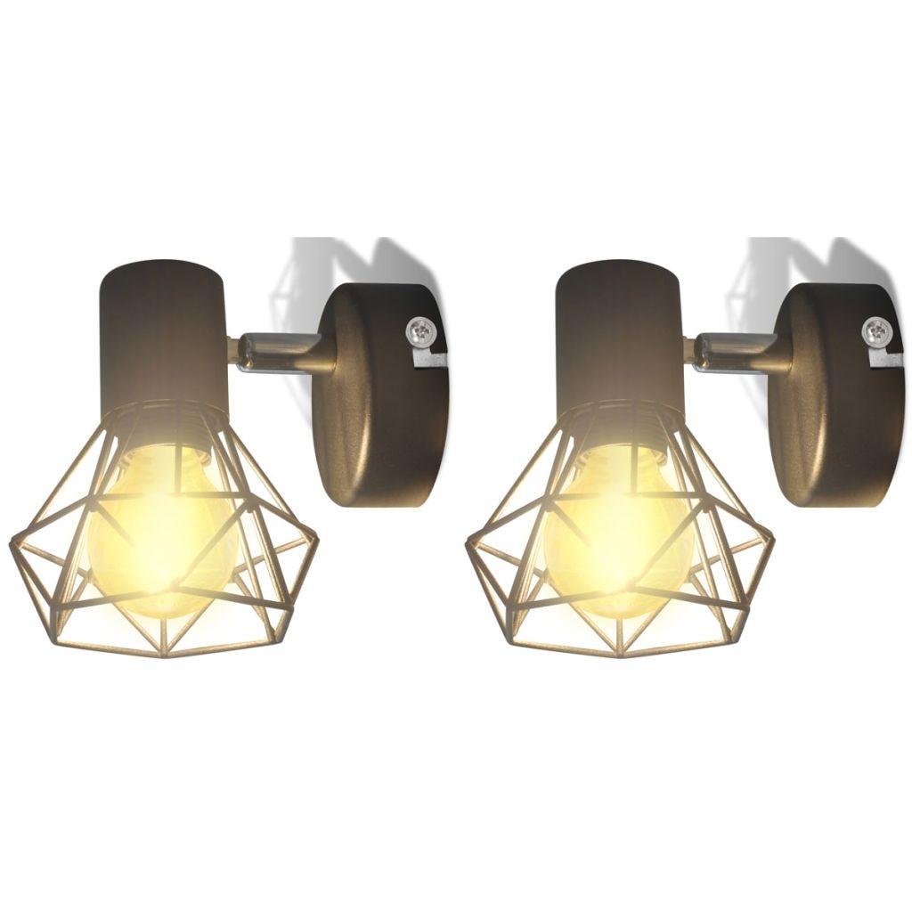 Væglamper 2 stk. med LED-pærer industriel stil sort