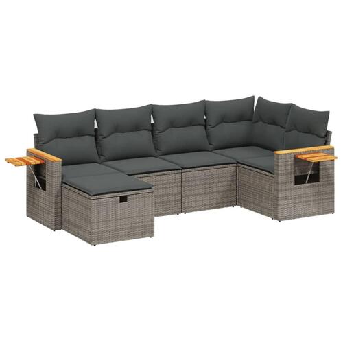 Sofasæt til haven 6 dele med hynder polyrattan grå