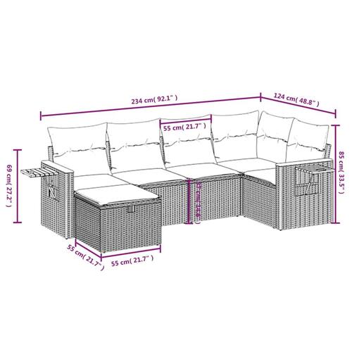 Sofasæt til haven 6 dele med hynder polyrattan grå