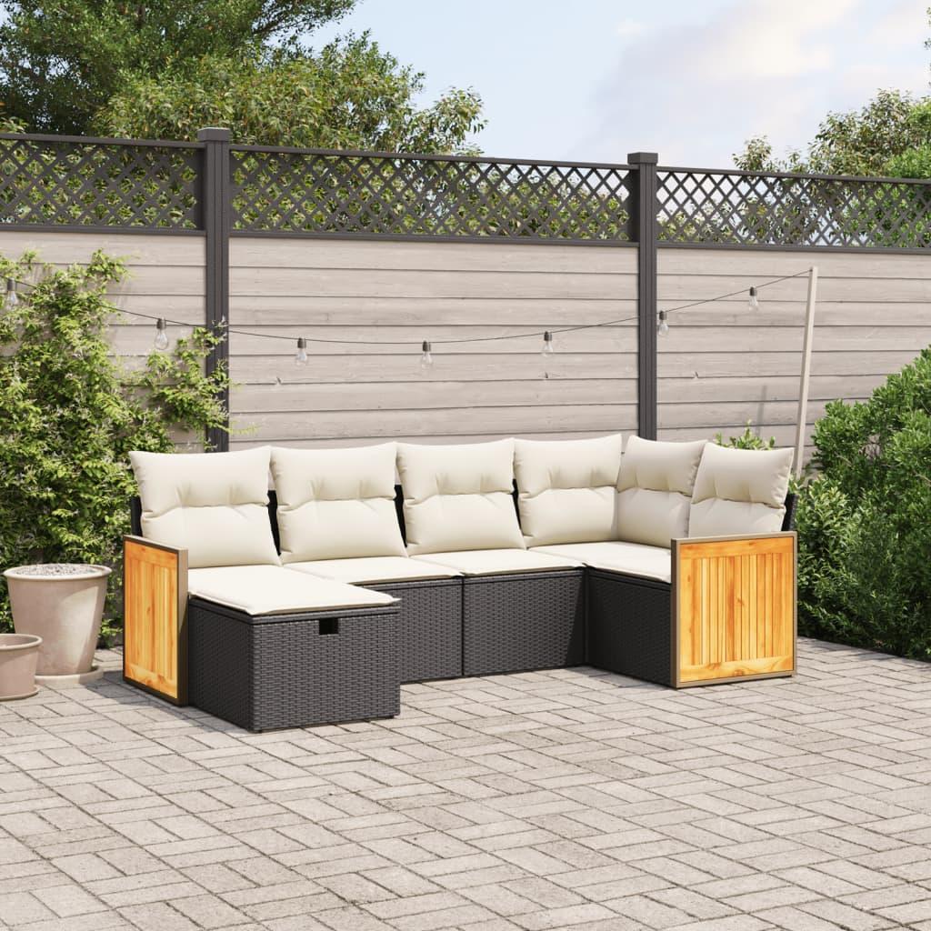 Sofasæt til haven 6 dele med hynder polyrattan sort