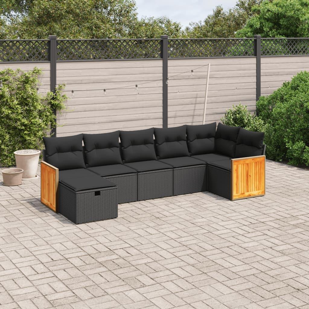 Sofasæt til haven 7 dele med hynder polyrattan sort
