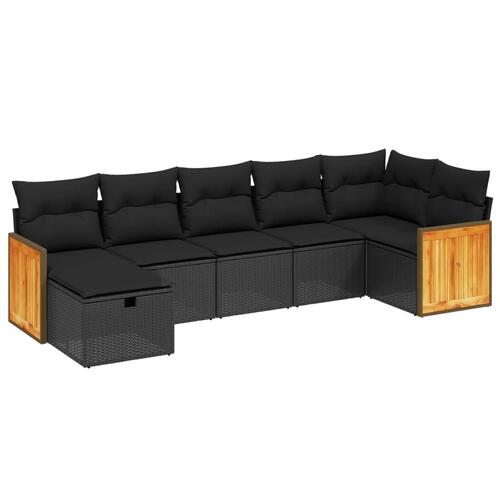 Sofasæt til haven 7 dele med hynder polyrattan sort