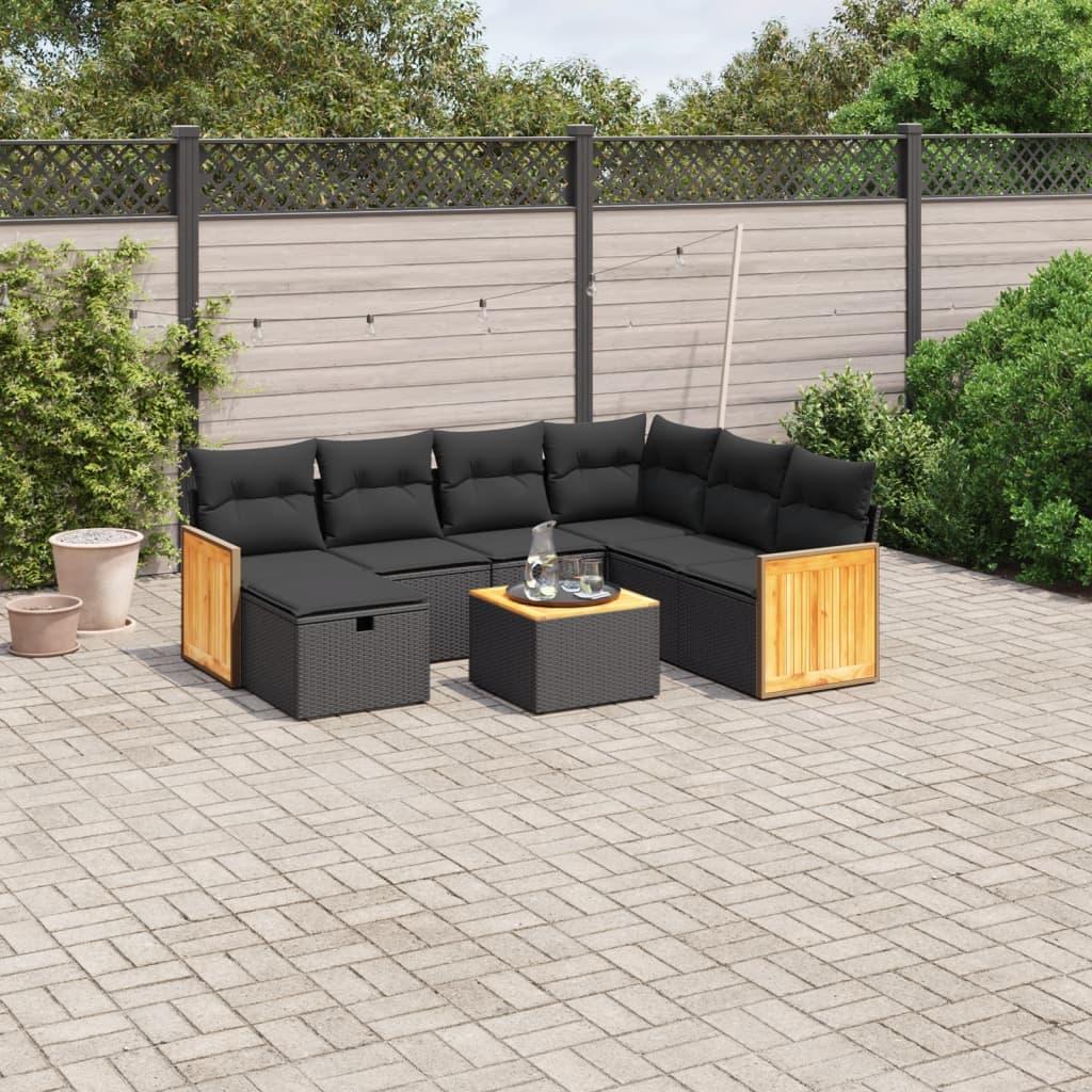 Sofasæt til haven 8 dele med hynder polyrattan sort