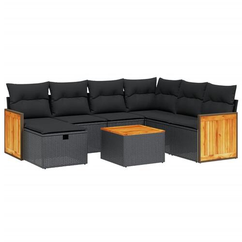 Sofasæt til haven 8 dele med hynder polyrattan sort