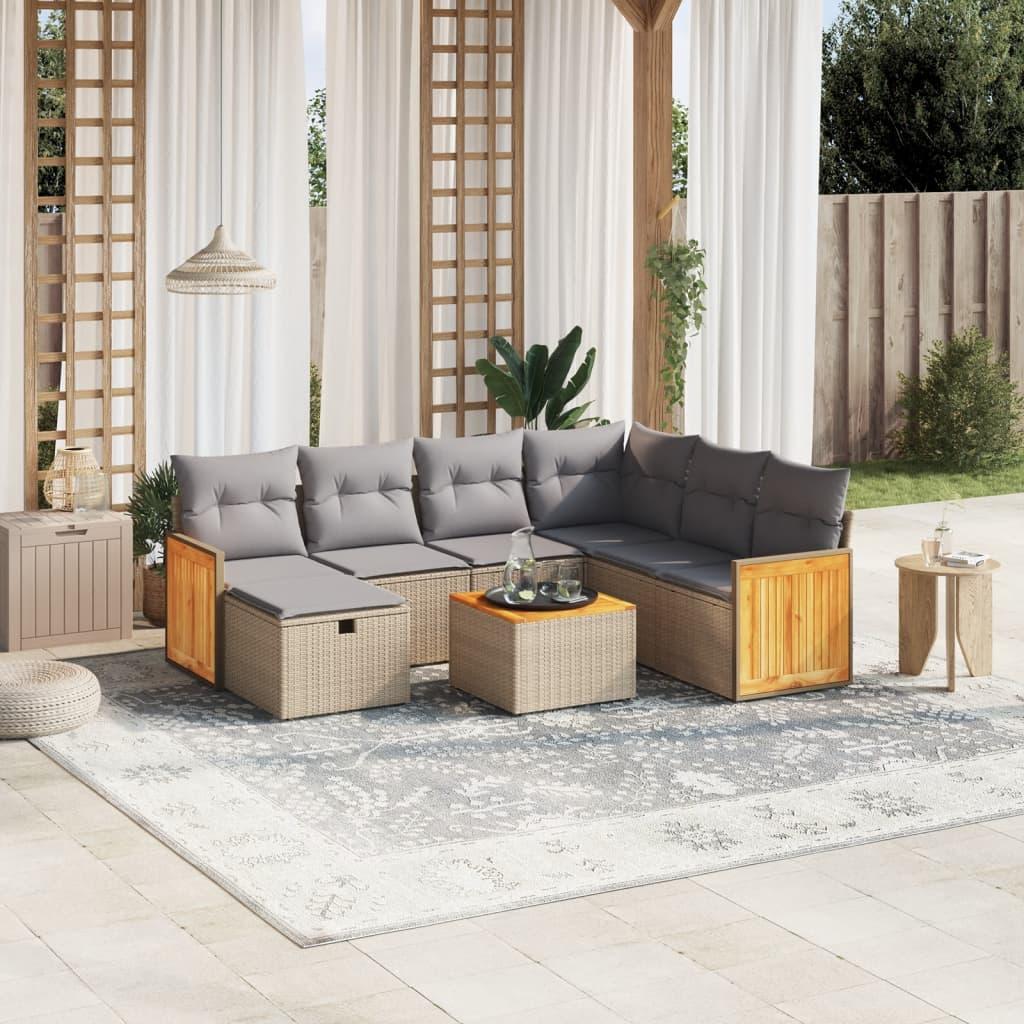 Havesofasæt 8 dele med hynder polyrattan beige