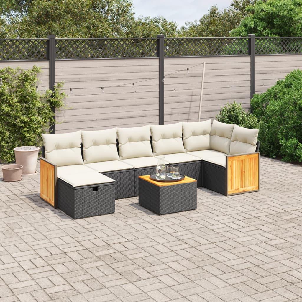 Sofasæt til haven 8 dele med hynder polyrattan sort