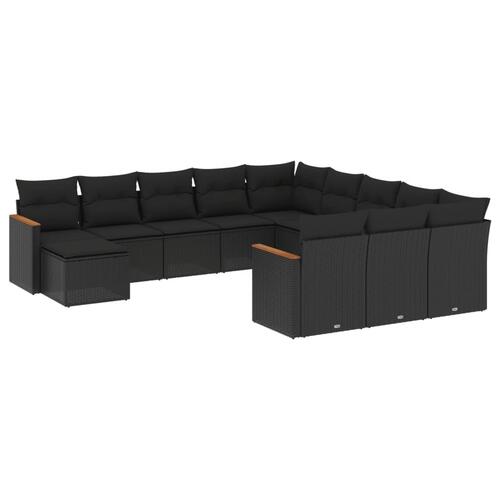 Sofasæt til haven 12 dele med hynder polyrattan sort