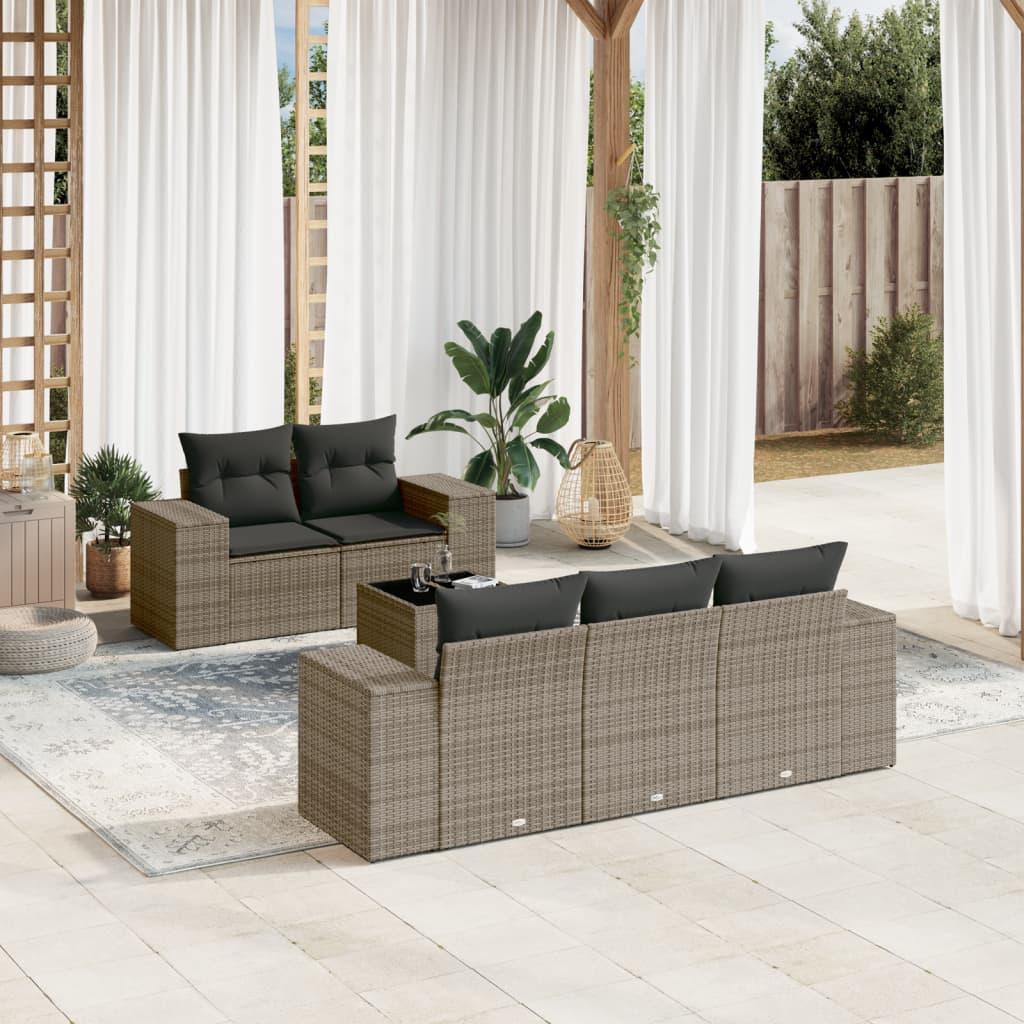 Sofasæt til haven 6 dele med hynder polyrattan grå billede