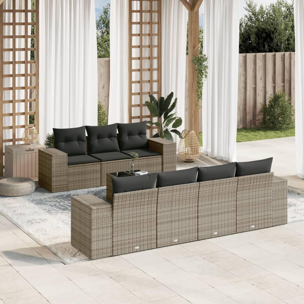 Sofasæt til haven 8 dele med hynder polyrattan grå billede