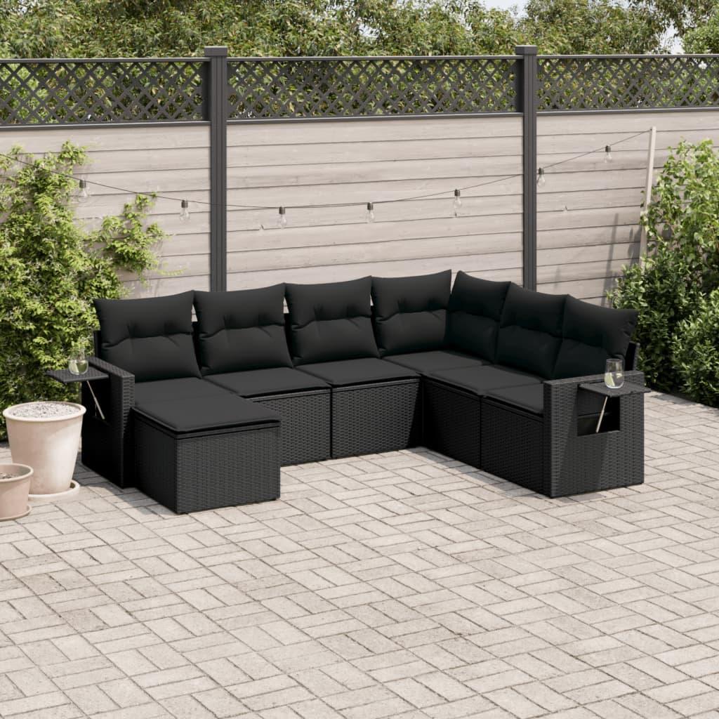 Sofasæt til haven 7 dele med hynder polyrattan sort billede