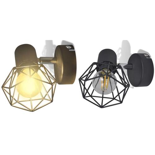 Væglamper 2 stk. med LED-pærer industriel stil sort