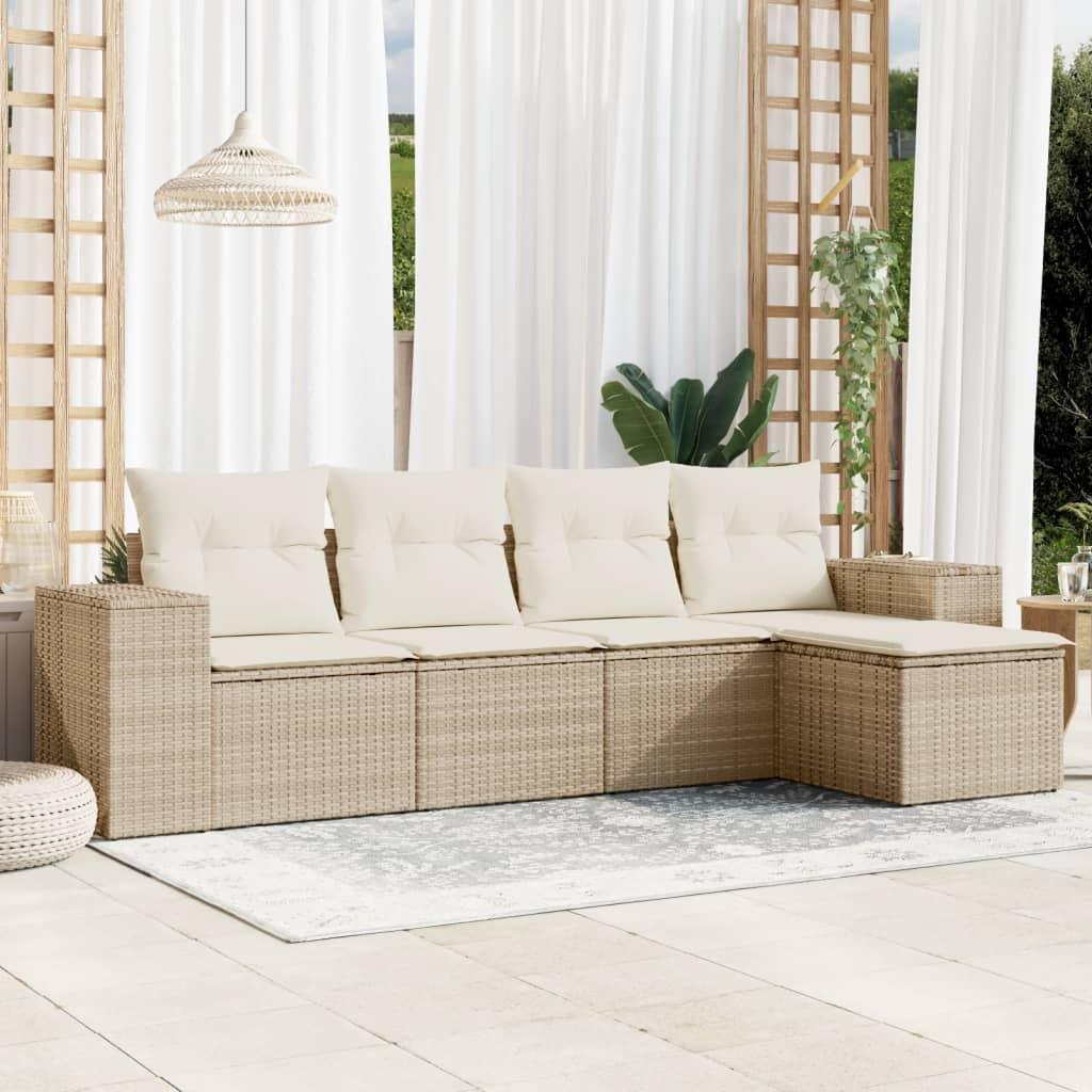 Sofasæt Til Haven 5 Dele Med Hynder Polyrattan Beige - beige og cremefarvet / Uden bord