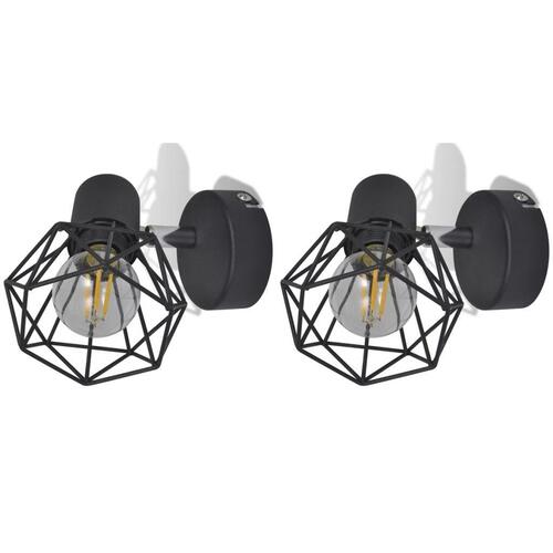 Væglamper 2 stk. med LED-pærer industriel stil sort