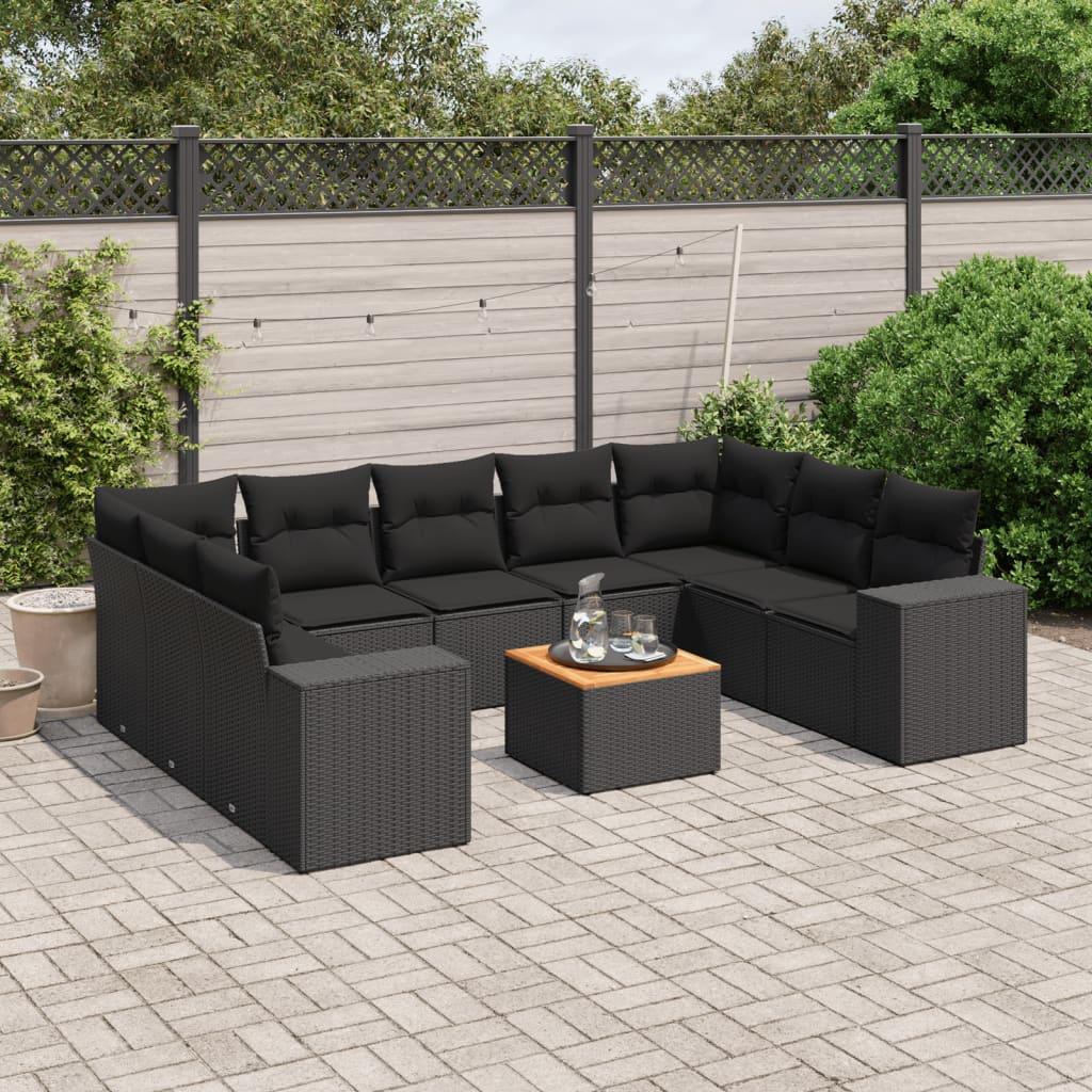 Sofasæt til haven 10 dele med hynder polyrattan sort billede