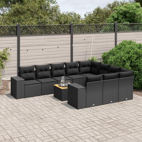 Sofasæt til haven 11 dele med hynder polyrattan sort