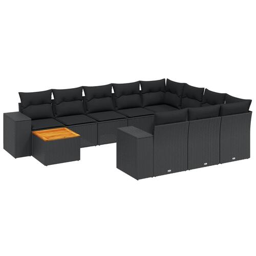 Sofasæt til haven 11 dele med hynder polyrattan sort
