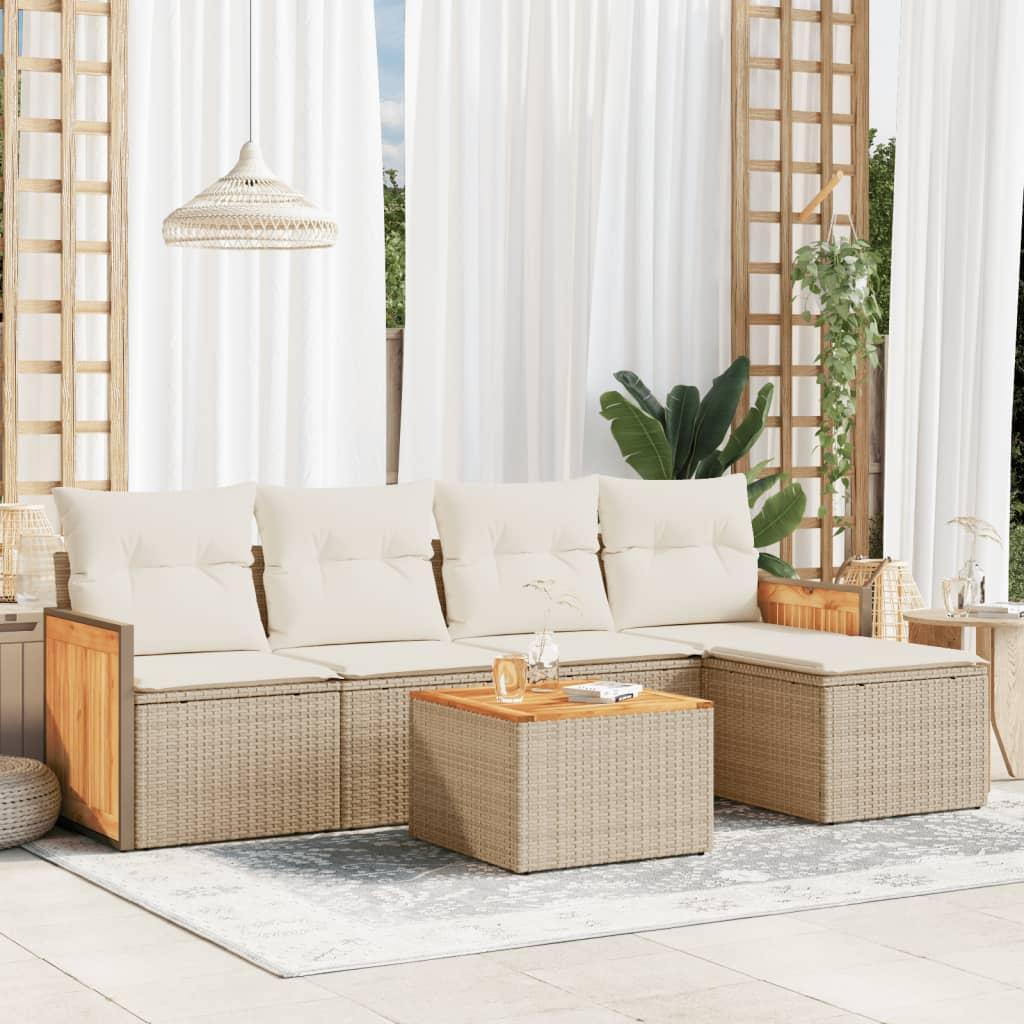 Sofasæt til haven 6 dele med hynder polyrattan beige