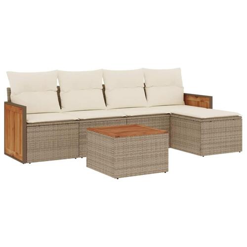Sofasæt til haven 6 dele med hynder polyrattan beige