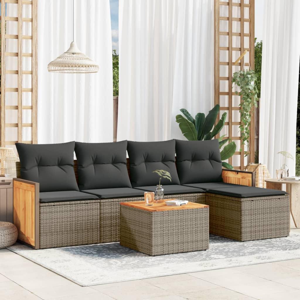 Sofasæt til haven 6 dele med hynder polyrattan grå