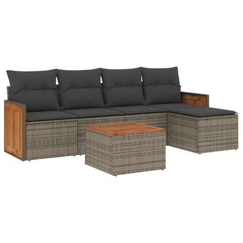 Sofasæt til haven 6 dele med hynder polyrattan grå