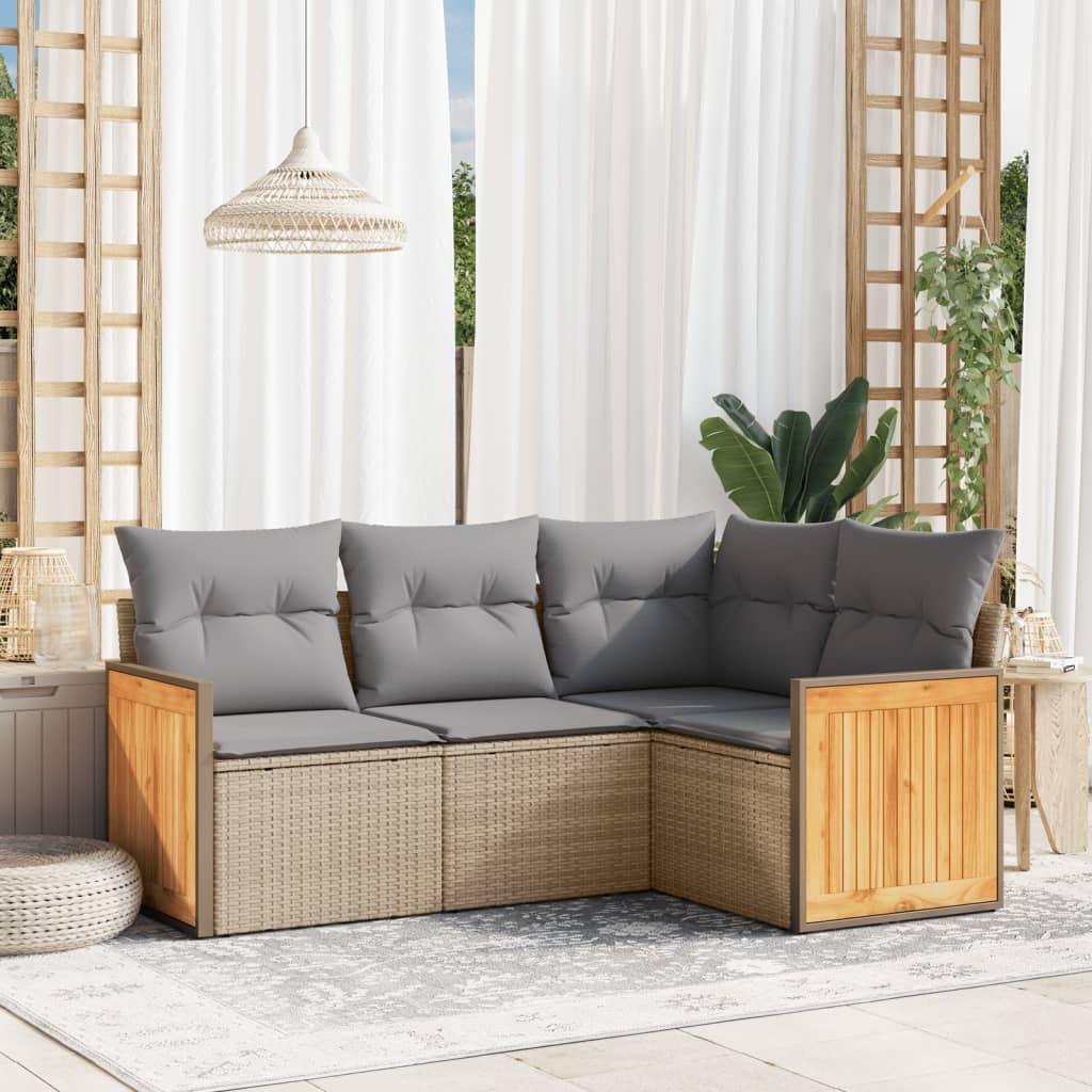 Sofasæt Til Haven 5 Dele Med Hynder Polyrattan Sort - beige og grå / Uden bord