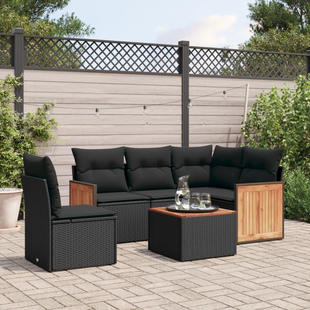 Sofasæt til haven 6 dele med hynder polyrattan sort billede