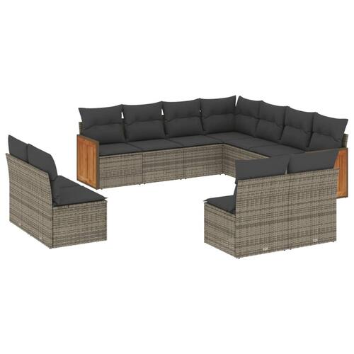 Loungesæt til haven 11 dele med hynder polyrattan grå