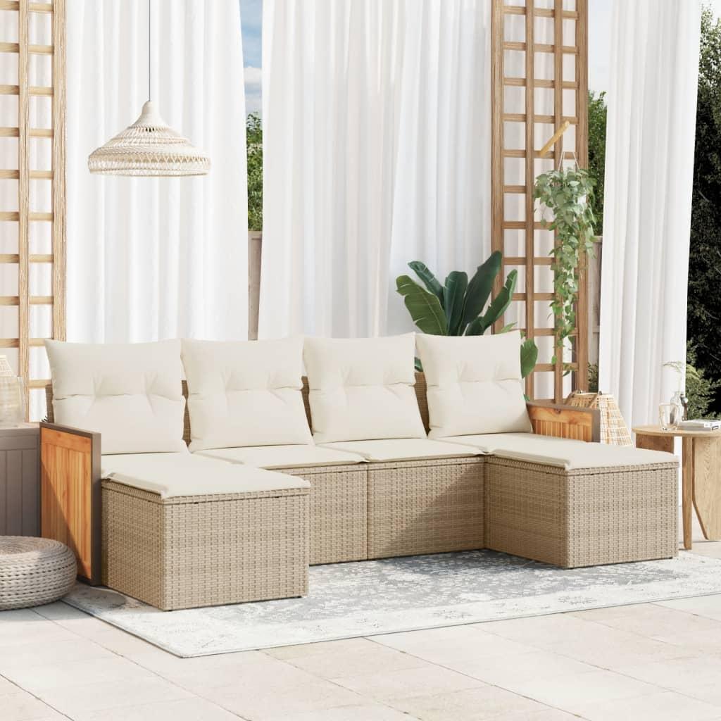 Sofasæt til haven 6 dele med hynder i polyrattan - beige