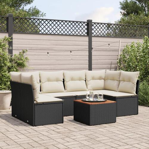 Sofasæt til haven 7 dele med hynder polyrattan sort