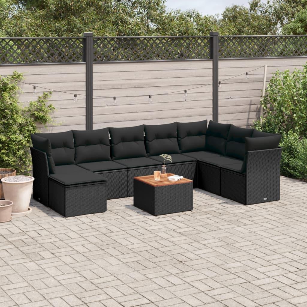 Sofasæt til haven 9 dele med hynder polyrattan sort