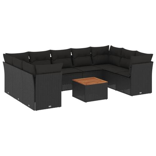 Sofasæt til haven 10 dele med hynder polyrattan sort