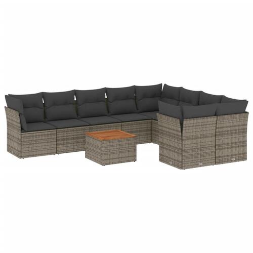 Sofasæt til haven 10 dele med hynder polyrattan grå