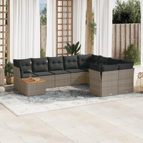 Sofasæt til haven 10 dele med hynder polyrattan grå