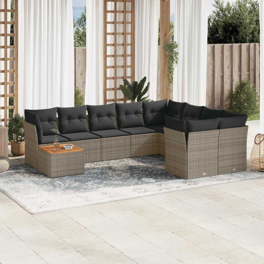 Sofasæt til haven 10 dele med hynder polyrattan grå