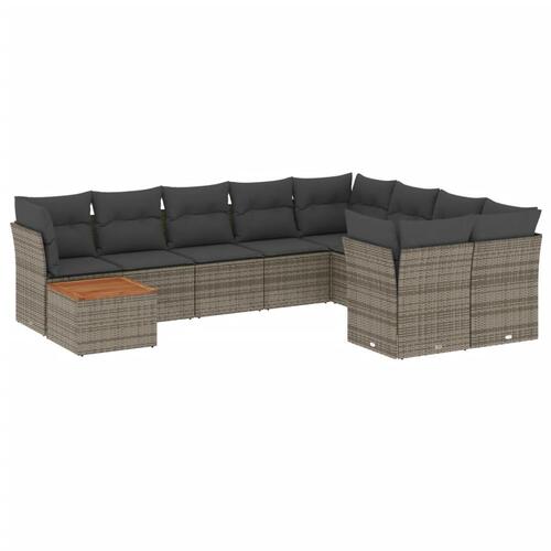 Sofasæt til haven 10 dele med hynder polyrattan grå
