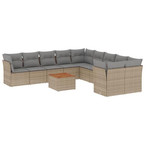 Havesofasæt 11 dele med hynder polyrattan beige